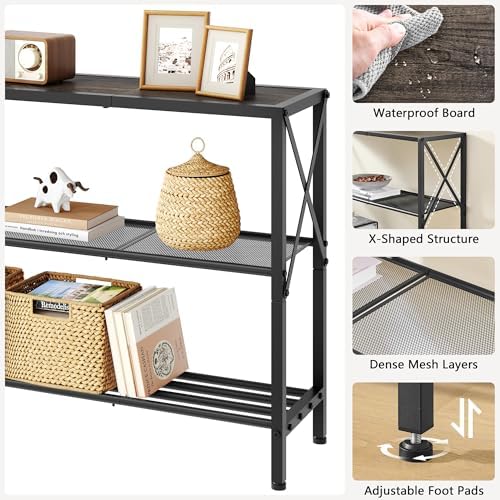 Hoctieon Industrial Console Table, 3 Tier Entryway Table, Hallway Table, Narrow Sofa Table with Shelves, Entrance Table for Entryway, Living Room, Foyer, Hallway, Office, Grey