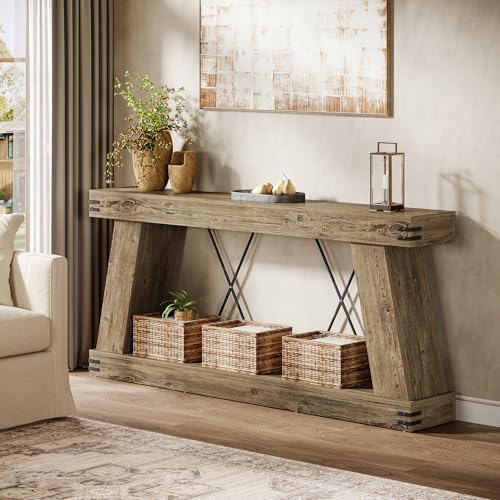Tribesigns 70.87" Farmhouse Console Table with Storage (Light Brown Oak)
