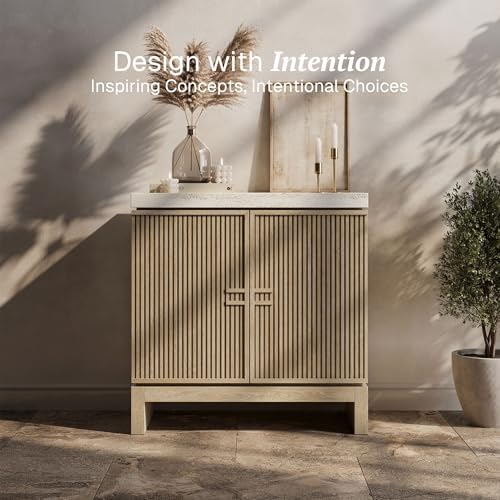 BELLEZE Anton Sideboard Buffet Cabinet - Travertine Greige