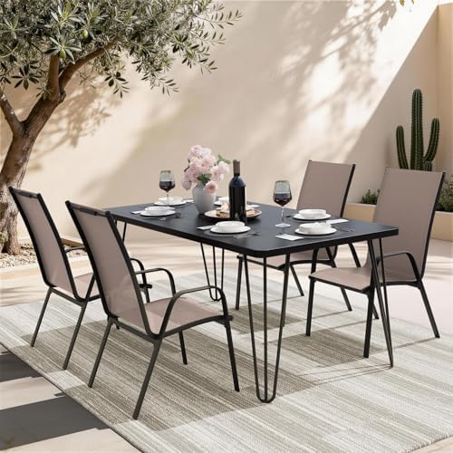 JEAREY Patio Dining Chairs Set of 4, Stackable Outdoor Chairs, Brown