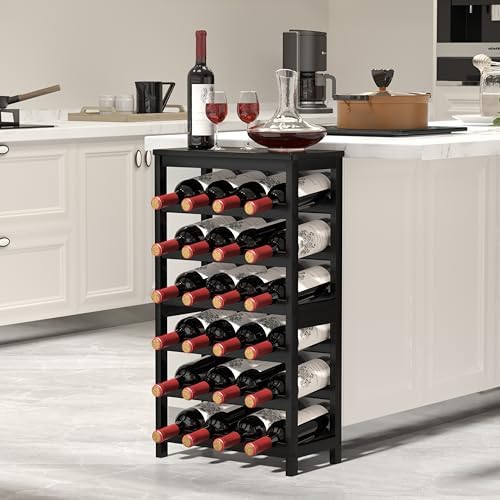MOGELAFOO 6 Tier Bamboo Wine Rack Freestanding Floor, 24 Bottles Wine Storage Shelves with Table Top, Stackable Wine Display Rack for Kitchen, Bar, Dining Room, Black