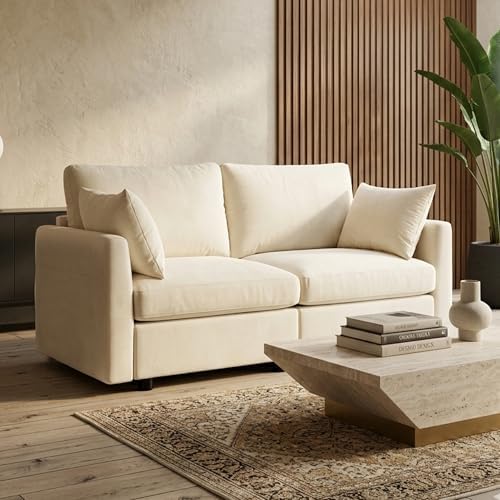 Iroomy Modular Sectional Loveseat Couch, Modern Chenille Sofa, Beige