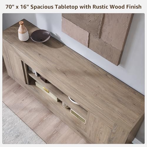 OKD Modern 70" TV Stand for 80" TV, Thick Block Media Console, Alder Grey