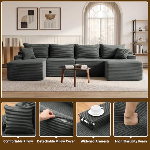 Mangodan Cloud Sectional Couch, Boneless Couches for Living Room, Grey