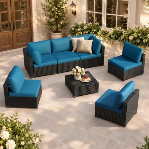 LOUVIXA 7 Piece Outdoor Patio Furniture Set, Outdoor Sectional Sofa, Wicker Rattan Patio Furniture, Patio Conversation Set with Coffee Table & Cushions