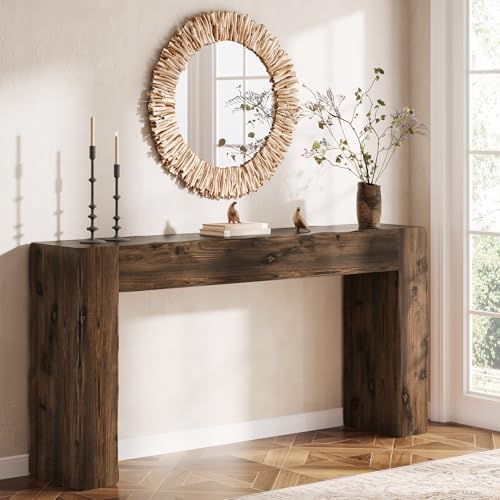 Solid Wood Console Table, 63-Inch Farmhouse Sofa Table Behind Couch for Entryway, Living Room, Foyer, Easy Assembly (Dark Brown)