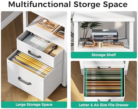 Coleshome 63 Inch L Shaped Office Desk with 6 Drawers, Power Outlet, White