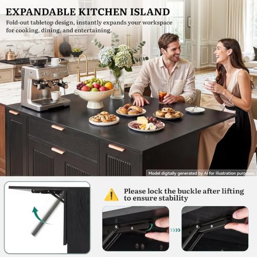 YITAHOME Expandable Kitchen Island with Hidden Trash Cabinet