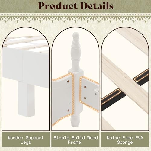 AMERLIFE King Solid Wood Poster Bed with Arched Headboard, White