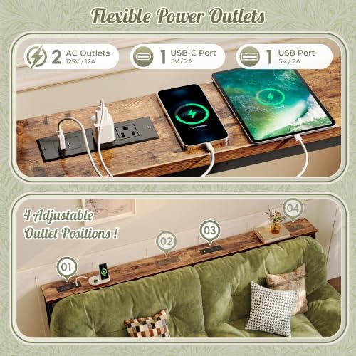Huuger 86.6 Inch Sofa Table with Power Outlets, Skinny Behind Couch Table