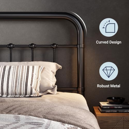 Allewie Twin Metal Bed Frame with Victorian Iron-Art Headboard, Black