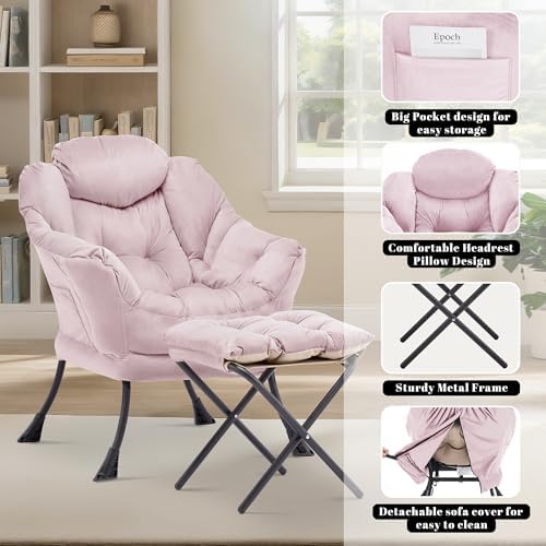 Lazy Chair with Ottoman, Comfy Reading Chair, Pink