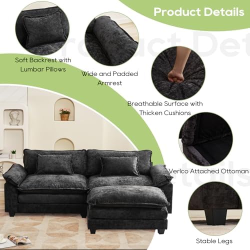 Oprisen 86" Modular Sectional Sofa, Comfy Deep Cloud Couch with Ottoman