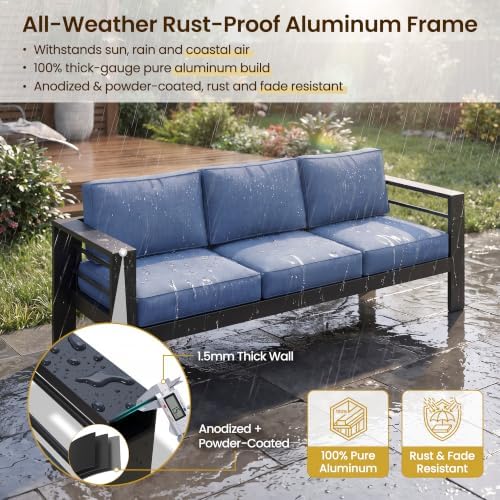 Kiss the Water Aluminum Patio Sofa, Loveseat Dark Blue Outdoor Couch