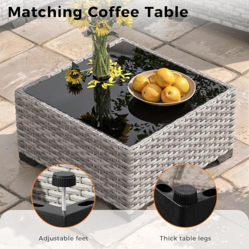 8‑Seat Modular Wicker Patio Set with Fire Pit Table, 2 Swivel Rocking Chairs, 4" Cushions, Rust‑Resistant Steel Frame, L‑Shape Rattan Sectional Sofa, Charcoal Grey