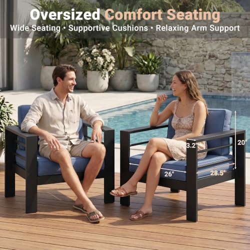 Solaste Aluminum Outdoor Patio Chairs Set of 2, Blue Patio Sofa Set