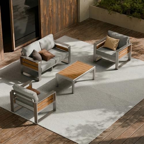 ZANDOR Aluminum Outdoor Patio Furniture Set with Table,4 Seat, Silver