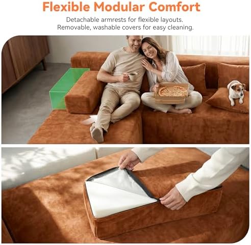 MONVANE 106" L-Shaped Modular Sectional Sofa, Orange