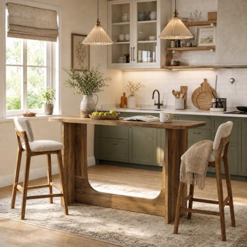 LITTLE TREE 63" Bar Table, Farmhouse Bar Height Table with Sturdy Wooden Base & Anti-Scratch Foot Pads, Home Bar Units for Dining Room, Kitchen, Living Room, Bistro