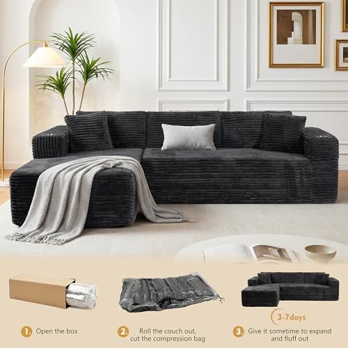 JAMFLY 103" Modular Sectional Sofa for Small Spaces, No Assembly, Black