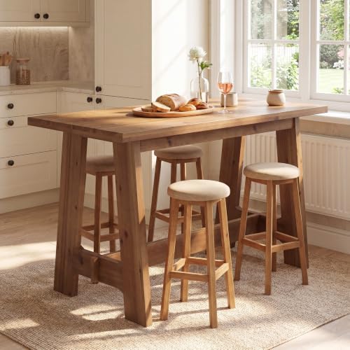 63" Solid Wood Bar Table, Rectangular Farmhouse Pub Table with A-Frame, Heavy-Duty High Top Dining Bar Unit for 4 for Kitchen, Home Bar, Coffee Bar, Rustic Brown