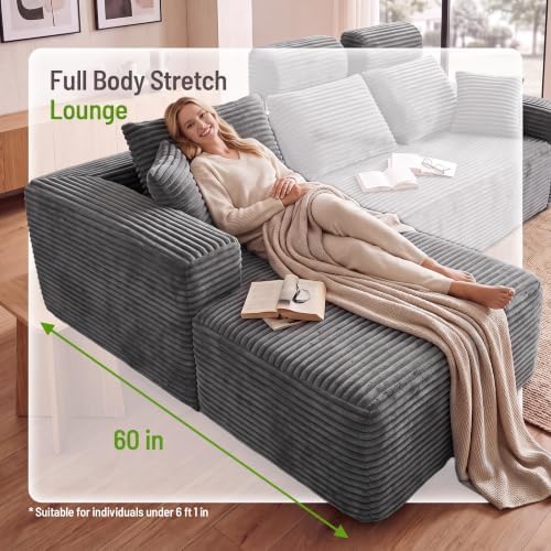 96" Boneless Couch, High Back Support L Shaped Oversized Living Room Sofa