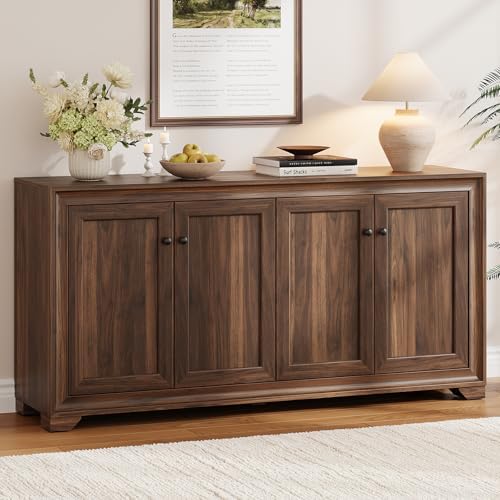 ONBRILL 60" Buffet Cabinet with Storage, 4 Doors & Adjustable Shelves Brown