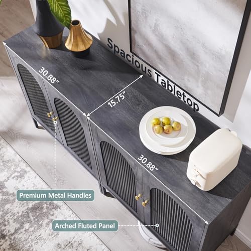 IFGET 61.75" W Modern Arch Sideboard Buffet Cabinet with Storage, Dark Grey