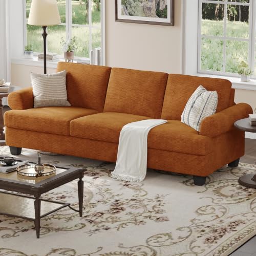 COPIAE 91 Inch Lawson Sofa with Extra Deep Seats Oversize, Water-Resistant Mid-Century 3-Seat Sofa Couch, for Living Room, Apartment, Lounge, Chenille Orange