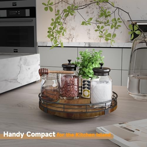 AMH 9-Inch Farmhouse Oak Wood Lazy Susan Organizer for Table Top, Walnut