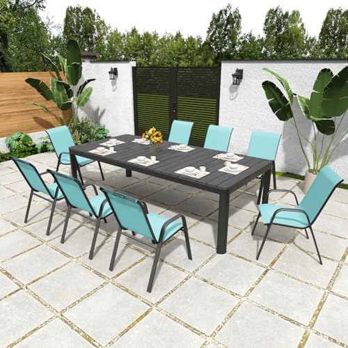 Stackable Patio Chairs Set of 8, Light Blue