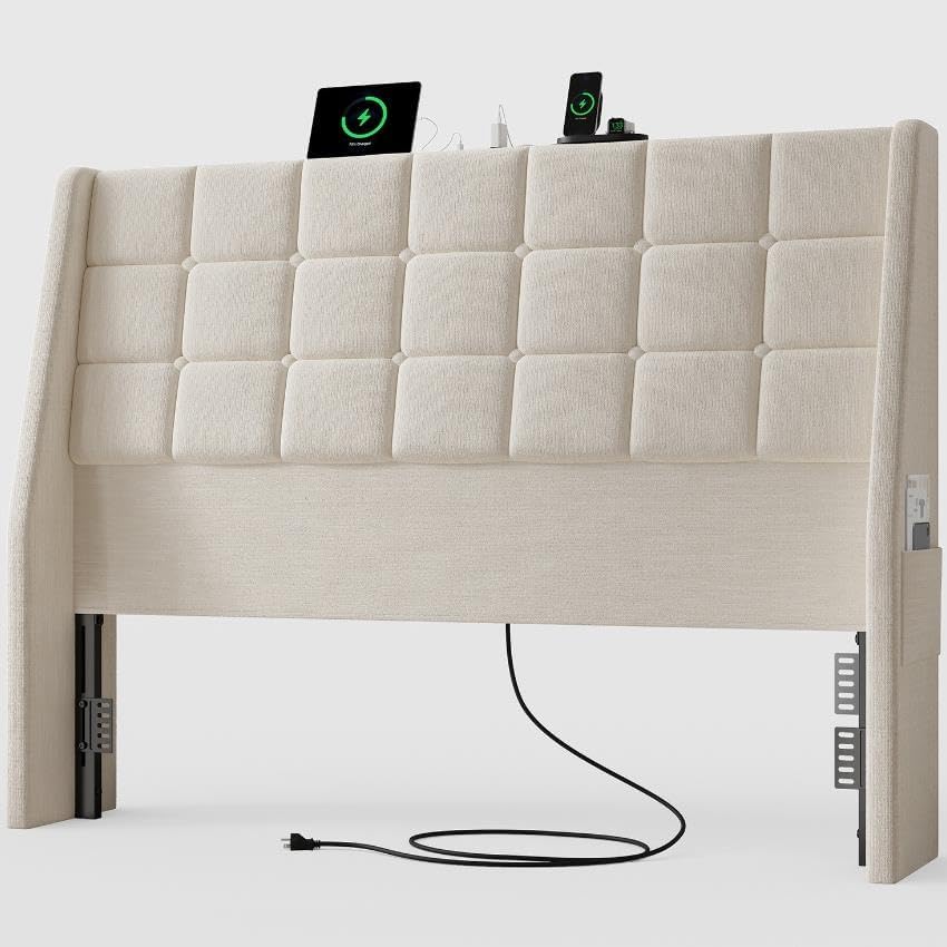 ONBRILL Queen Headboard Only with Charging Station, Soft Chenille Fabric