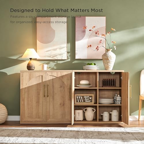 ACCOHOHO Arched Door Sideboard Buffet Cabinet Set of 3, Natural Oak