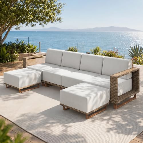 Patio Sectional Furniture Set, Outdoor Sofa with 10" Thick Cushion, Beige