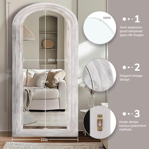 ZHUNFA Arched Full Length Mirror with Solid Wood Frame
