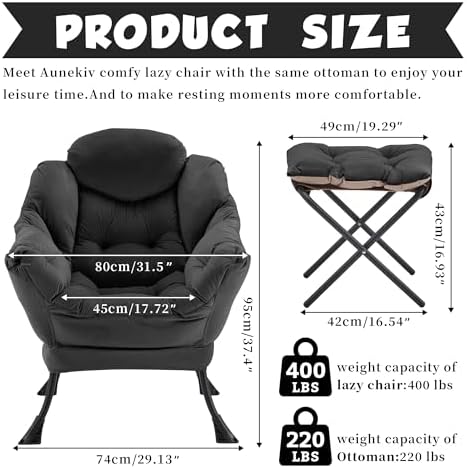 Lazy Chair with Ottoman, Black