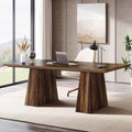 Tribesigns 63-Inch Executive Desk, Large Office Computer Desk with Double Pedestal, Modern Simple Workstations Writing Table Conference Table Business Furniture for Home Office, Rustic Brown