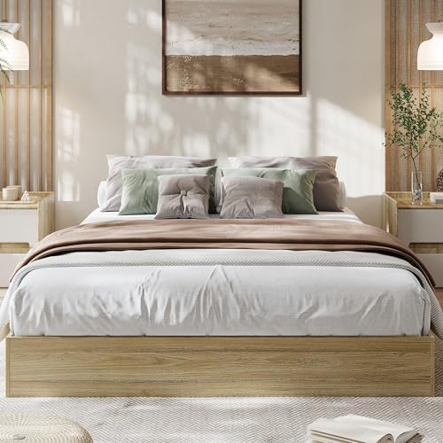 GarveeHome Wood Platform Bed Frame, Queen Bed Frame Without Headboard