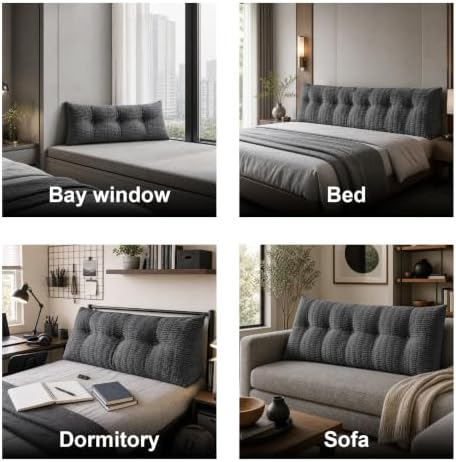 Headboard Pillow Queen, Wedge Pillow for Headboard, Backrest Pillows for Reading, Sitting, Working in Bed, Daybed Soft Pillows with Removable Cover for Bed Dorm Sofa, Dark Grey