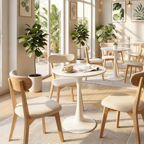 Round Dining Table, 27" Circle Tulip Table with Thickened Tabletop & Metal Pedestal, Mid Century Modern Bistro Table for Kitchen, Small Places, Living Room, Cafe (White)
