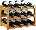VASMIA Bamboo Wine Rack, Sturdy and Durable Wine Storage Cabinet Shelf, Wine Racks Countertop for Pantry,Kitchen,3-Tier 12 Bottles Wine Rack Natural