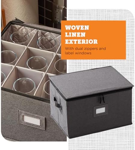 storageLAB Wine Glass Storage Cases | Hard Shell Felt Dividers | 2 Pack