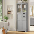 BOTLOG 67'' Tall Bathroom Storage Cabinet with Adjustable Shelf | Frosted Glass Doors, Wood Drawers, Kitchen Pantry Line Cabinet for Kitchen Bathroom, Living Room, Grey