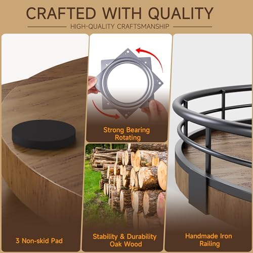 AMH 9-Inch Farmhouse Oak Wood Lazy Susan Organizer for Table Top, Walnut