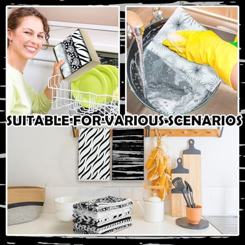 Redbaker 6 Pcs Black White Art Line Hand Towels Abstract Geometric Kitchen