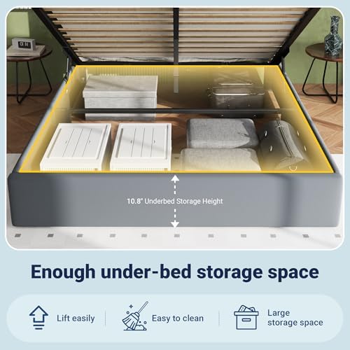 Allewie Full Lift Up Storage Bed Frame with Charging Station, Grey