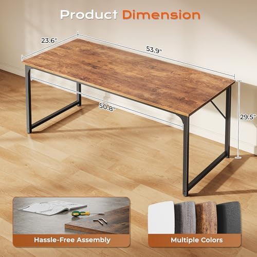 PRAISUN 55 X 24 Inch Computer Desk with Deeper Desktop, Gaming Office Writing Work Desk for Home Office, Study, Bedroom, Work from Home, Metal Frame, Rustic Brown
