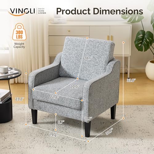 VINGLI Grey Accent Chair, Chenille Upholstered Armchair for Living Room