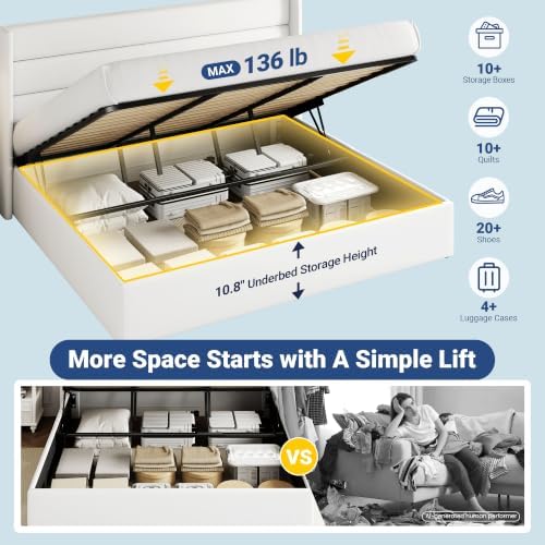 Allewie King Size Lift Up Hydraulic Storage Bed Frame White