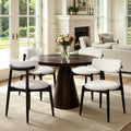 CHUN YI Dining Chairs Set of 4, Wooden Dining Room Chairs with Ergonomic Curved Back, Upholstered Mid Century Modern Kitchen Chairs, Cream/Black